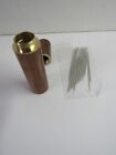  New 3 1 4  Wooden And Brass Needle Holder With Needles And Screw On Lid