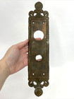 Antique Vtg Chicago Ornate Victorian Copper   Brass Entry Door Knob Back Plate