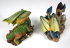 Mythical Dragon Castle Statue Figurine Set Pair Colorful Crystals Rare Fantasy