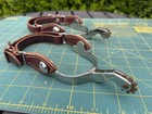 Vintage Pair Metal Spurs W 10 Point Brass Rowel   Plain Brown Leather Straps