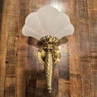 Vtg 2 Partylite Brass Frosted Glass Lexington Wall Sconces Hollywood Regency