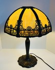 Beautiful Early 1900s Art Nouveau Style Lamp Bronze Color 8 Panel Slag Glass 4g