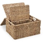 Set Of 3 Rectangular Seagrass Baskets With Lids By Trademark Innovations