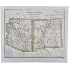 1891 Arizona Map New Mexico Antique Full Color Railroads Rivers Mountains Rio Gr
