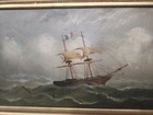 19th C Maritime Oil Painting Sailing Clipper Ship Nautical In Ornate Gilt Frame