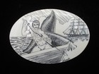 Signed Hamlin Gilmore Oval Scrimshaw With Vanity Nail Pick   Framed