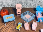 Vintage Renwal Dollhouse Miniature Doll Furniture Lot Baby Crib Stroller Rocker