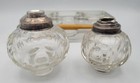 Antique English Silverplate   Cut Glass Double Inkwell Desk Set  Unknown Age