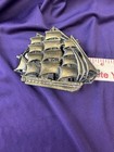 Vintage Ship Nautical Schooner Sailing Belt Buckle Brass Unbranded 4x3