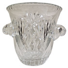 Vintage Heavy Cut Glass Ice Bucket Clear Crystal Scroll Handles Mid-century Mcm