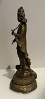 Antique Chinese Bronze Tall Statue Of Guanyin Resting On Frog On Lotus Flower