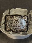 Western Floral Square Belt Buckle Silver gold Tone Clear Rhinestones Ariat