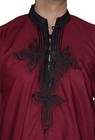 Moroccan Men Tunic Shirt Cafan Casual Handmade Embroidered Cotton Xl Burgundy