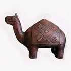 Camel Vtg Dromedary Wood Brass Hand Carved Figure Sculpture Red Gold Decorative
