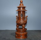 Vintage Boxwood Carving Carved Incense Vessel Censer Mythical Dragon Pagoda