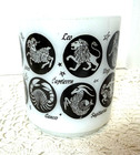 Vintage Zodiac Signs Milk Glass Mug   Astrology Horoscope Coffee Cup