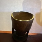 Early Hand Carved Wooden Mortar And Pestle  With Matching Pillars Or Handles 