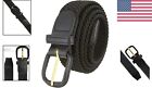 7001 Leather Covered Buckle Woven Elastic Stretch Belt - Comfortable  Breathable