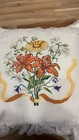 Cottage Core Lace Trim Orange Tiger Lilies Daises Cross Stitch Handmade Pillow 