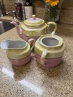 Vintage Japan Lustreware Tea Set Pink Yellow Teapot Sugar Creamer