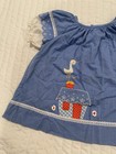Vintage  Baby  toddler Girl Chambray Blue Dress Bird House Appliqu    read 