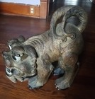 Large Antique Asian Polychrome Wood Carved Statue Of Fu Foo Dog Lion 17   8   17inch