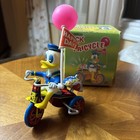 Tin Litho Vintage Donald Duck Wind Up Tricycle  Toy Works W Box Disney