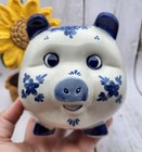 Vintage Handmade Delft Blue Hand-painted Floral Dutch Piggy Bank Holland