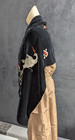 Japanese Black Velvet Silk Embroidery Shawl Stole Wrap Vtg Antique Showa Period