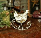 Primitive Antique Vtg Style Verdigris Rustic Rocking Hen Resin Shelf Chicken