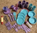 40  Pc Child s Play Toy Kitchen Dishes  Tea Set  Silverware Cdi  Disney- Vintage