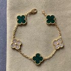 Clover Malachite Cz Bracelet 925 Silver Gold Plated 15mm Clover 5 Motifs