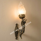 Antique Vintage Art Deco Brass Fire Glass Wall Sconces - Nouveau Lamp Fixture