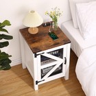 18  Industrial Wood End Table Coffee Table W metal Mesh Door   Charging Station