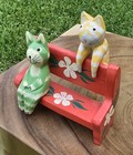    vtg Wood Look Carved Paper Mache Two Cats On Sofa Figurine Folk Art Sculpture