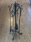 Vintage Cast Iron Fireplace Tools 4 Piece Set Poker Shovel Broom Tongs