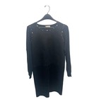 Sofia Italy Black Faux Suede Pearl Studded Long Sleeve Mini Shift Dress