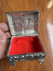 Vintage Victorian Women In Home Repousse Pill Trinket Jewelry Silver Tone Box