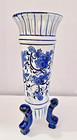 Chinoiserie Footed Porcelain Vase Cobalt Blue White Floral Reticulated Rim 14 h