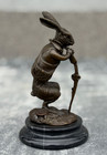 Bronze Statuette Hare Animal Rabbit Hunting Art Decor Wildlife Sculpture Figure