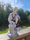 Chinese Porcelain Fisherman Couple Figurines Statues Lot 2 Hand Painted 15  Vtg