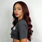 Women Burgundy Middle Part Long Loose Body Wave Wigs Synthetic Full Wig Fashion