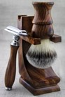 Wood 3pc Shaving Set For Men Brush Double Edge Safety Razor Stand Holidays Gift