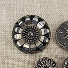 Antique Czech Black Glass Buttons Luster Iridescent Silver Art Deco Floral Lot