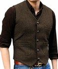 Mens Tweed Vest Wool Herringbone Western Cowboy Formal Casual Vests Large Xl 2xl