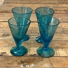 Mcm Hand Blown Glass Martini Cocktail Set Of 4 Teal Blue And Pitcher
