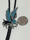 Vintage Eagle Bolo Tie With  Turquoise Inlay Silver Tone Bennett Style Clasp