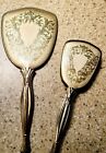 Vintage antique Gold Plated Ornate Vanity Hand Mirror And Hair Brush Set 