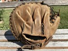 Vintage 30   s-40   s Baseball Catcher   s Mitt Glove Leather Antique Strap Back