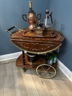 Vintage Inlaid Italian Tea Trolley Bar Wine Cart-2 Tier Marquetry Dropleaf-nice 